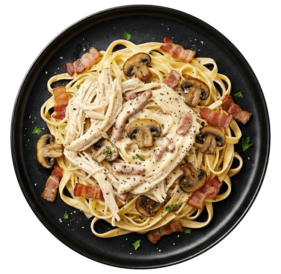 Pasta Carbonara con pollo - Red & Green Comida Artesanal